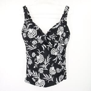 Lands End Black White Floral Twist Tankini Top Swim Size 10D NWOT